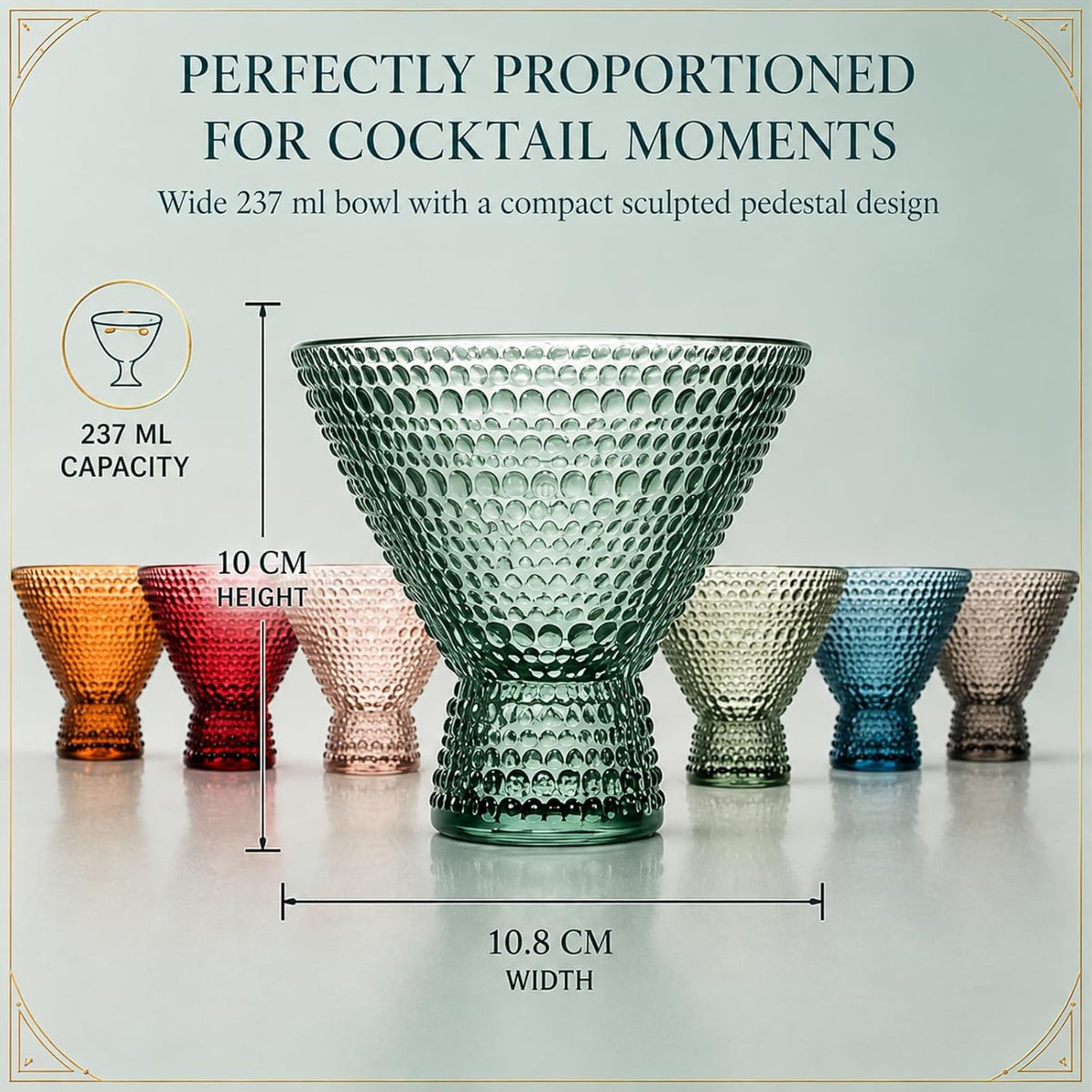 Tonal Hobnail Martini Cocktail Glassware, Set of 6