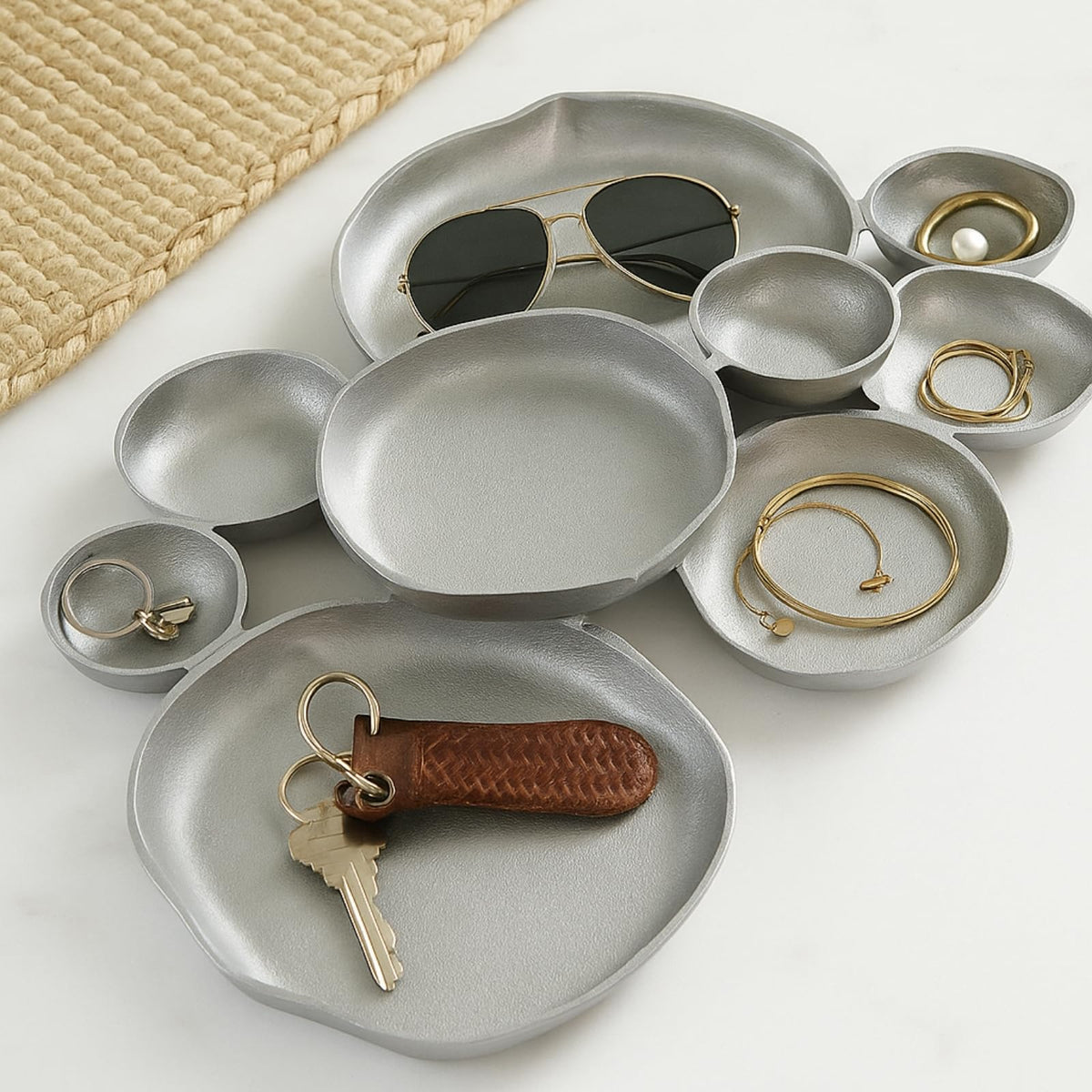 Cluster Decorative Bowls, Bright Silver Brass – Decoration