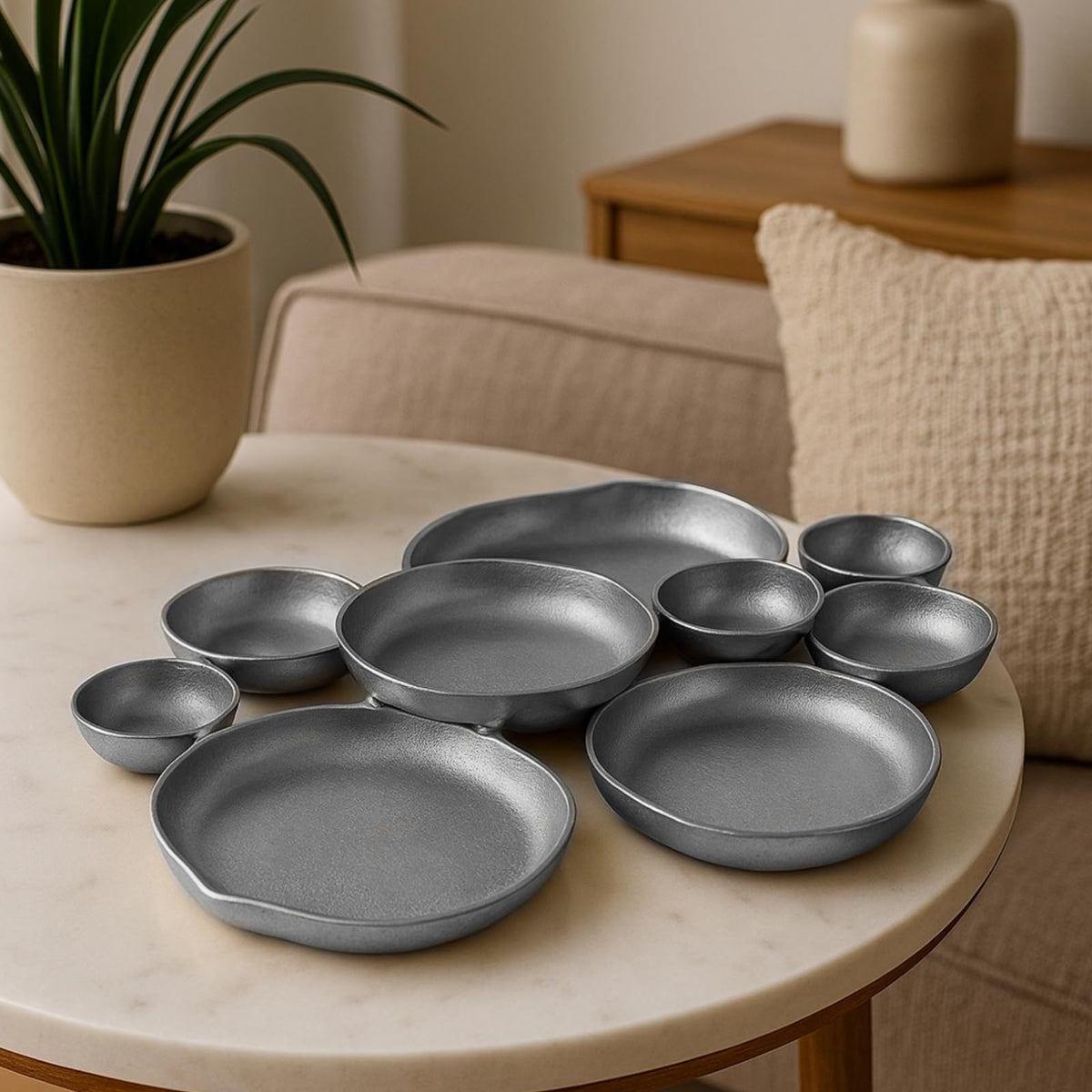 Cluster Decorative Bowls, Bright Silver Brass – Decoration