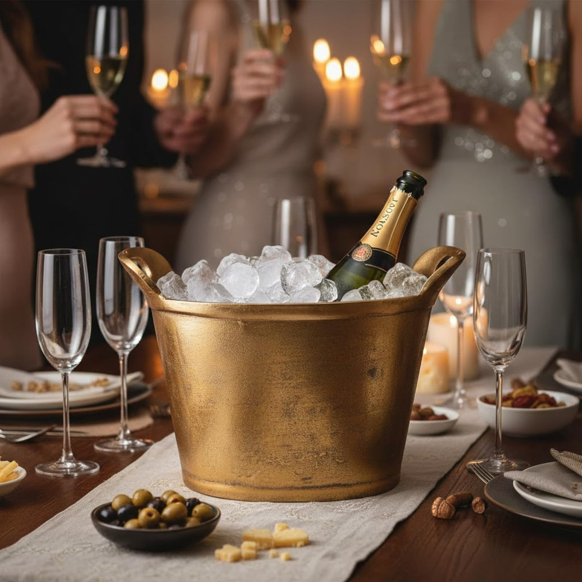 Solid Bronze Gold 12 – Quart Double – Walled Insulated Ice Bucket & Champagne Cooler (13.4" x 9.45")