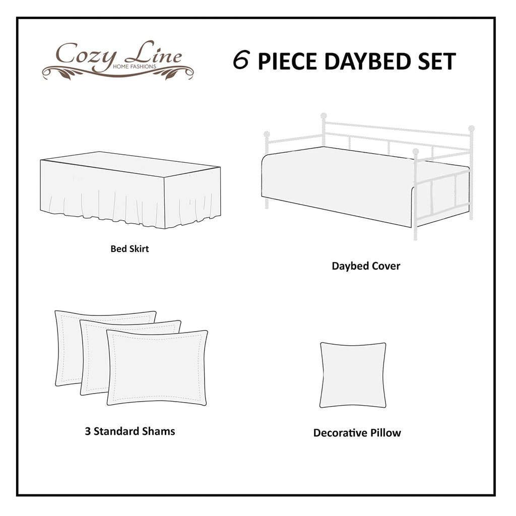 Serenity White Victorian Scalloped Medallion Floral Pure Solid 6 – Piece Daybed Quilt Bedding Set