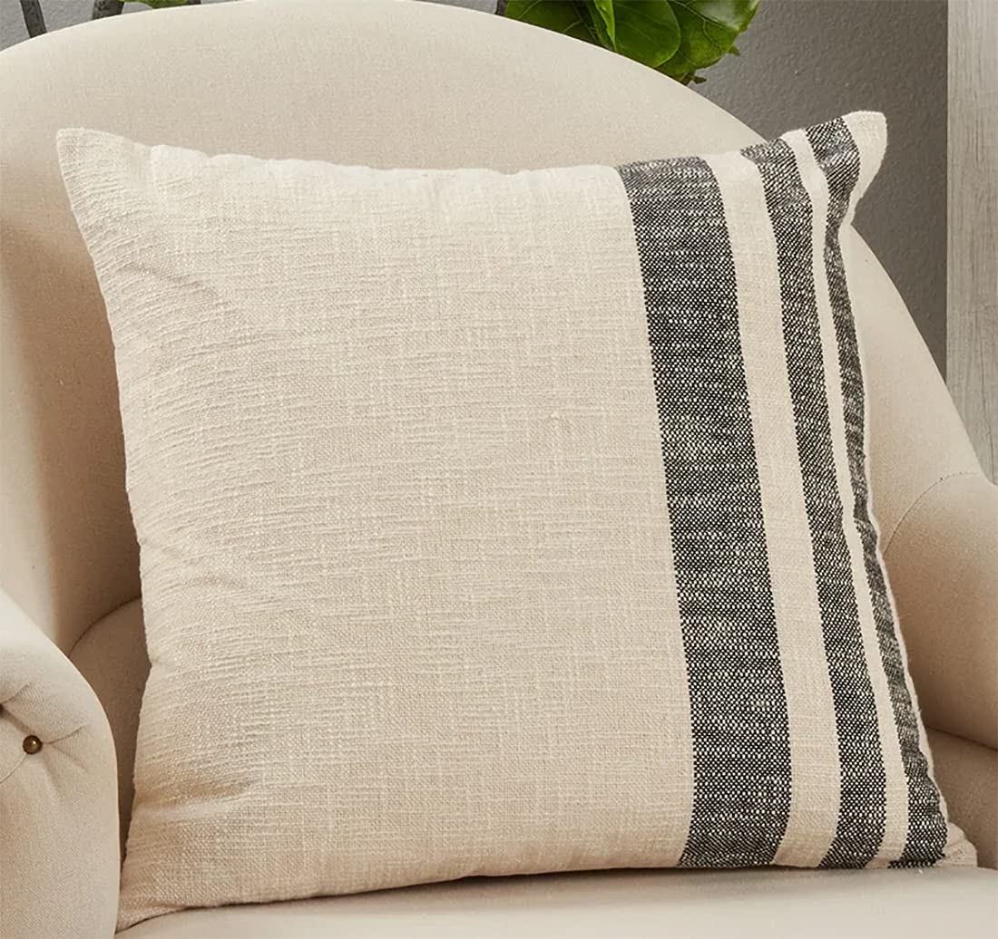 Fennco Styles Woven Striped Decorative Cotton Throw Pillow 20" W x 20" L – Natural Textured Cushion for Home, Couch, Bed