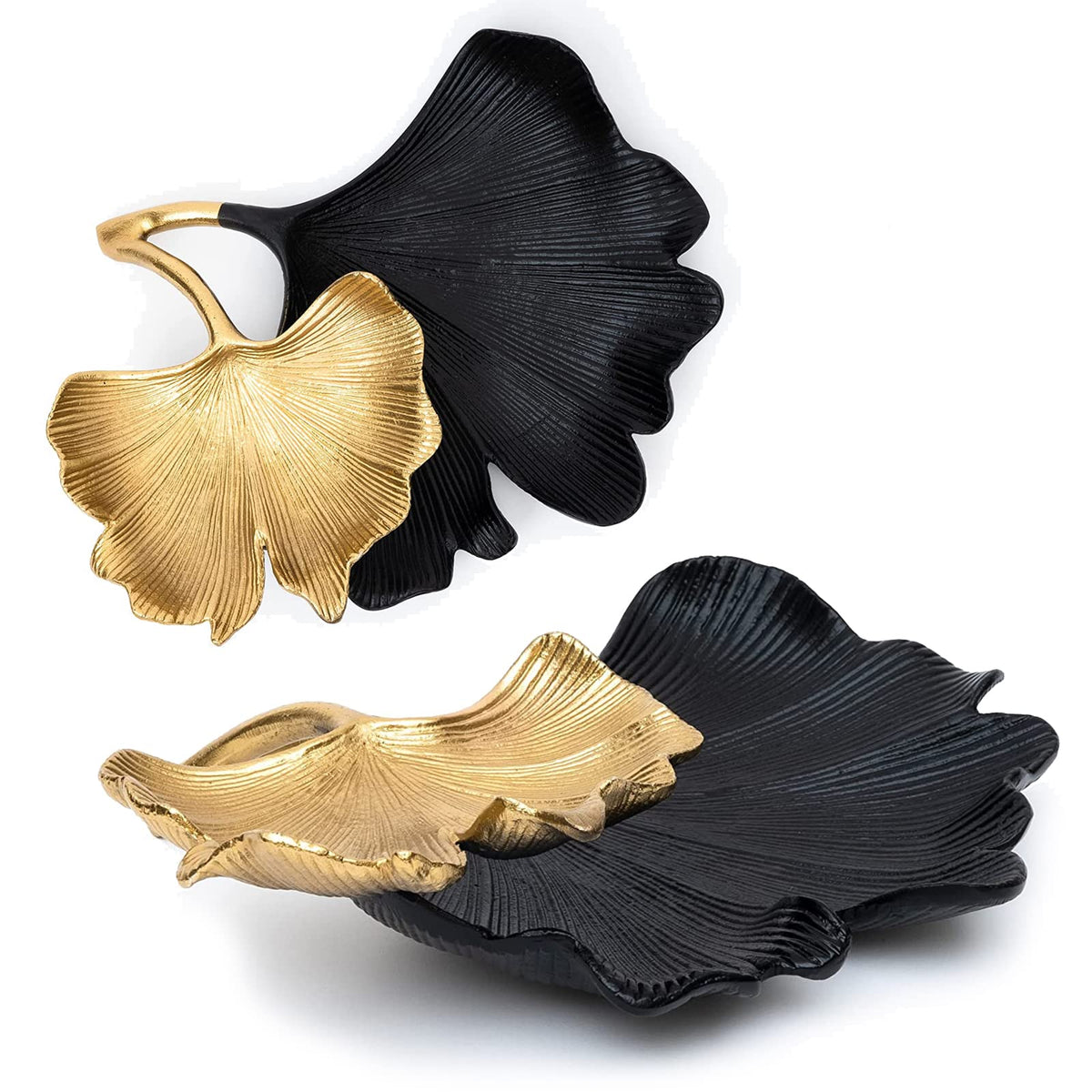 Black & Gold Ginkgo Leaf Tray, 2 – Tier Centerpiece