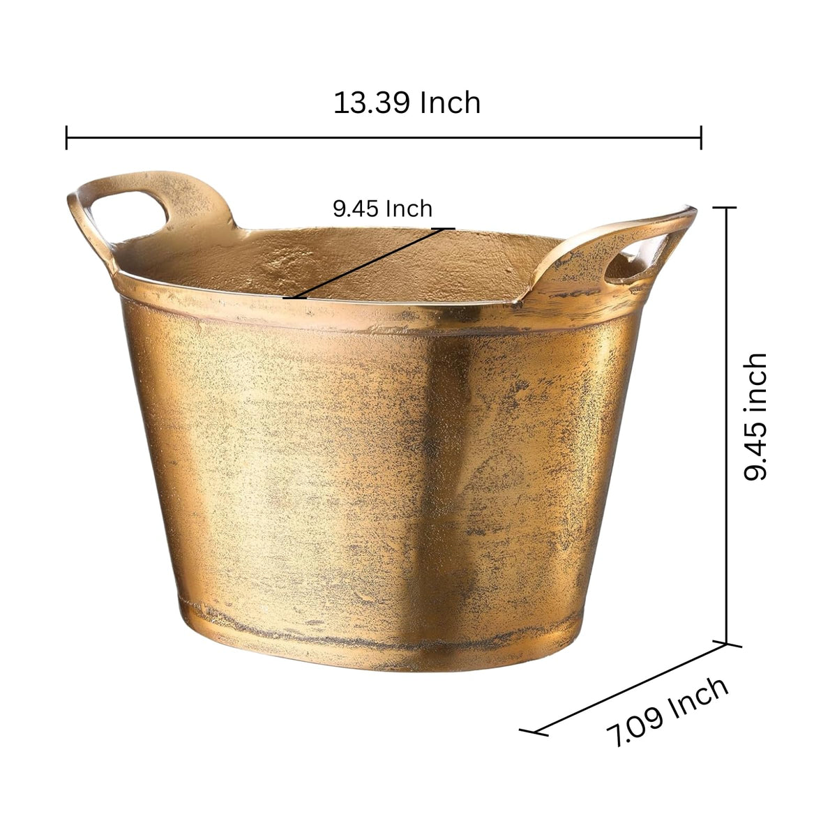 Solid Bronze Gold 12 – Quart Double – Walled Insulated Ice Bucket & Champagne Cooler (13.4" x 9.45")