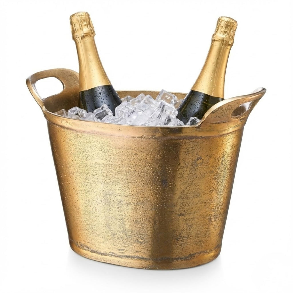 Solid Bronze Gold 12 – Quart Double – Walled Insulated Ice Bucket & Champagne Cooler (13.4" x 9.45")