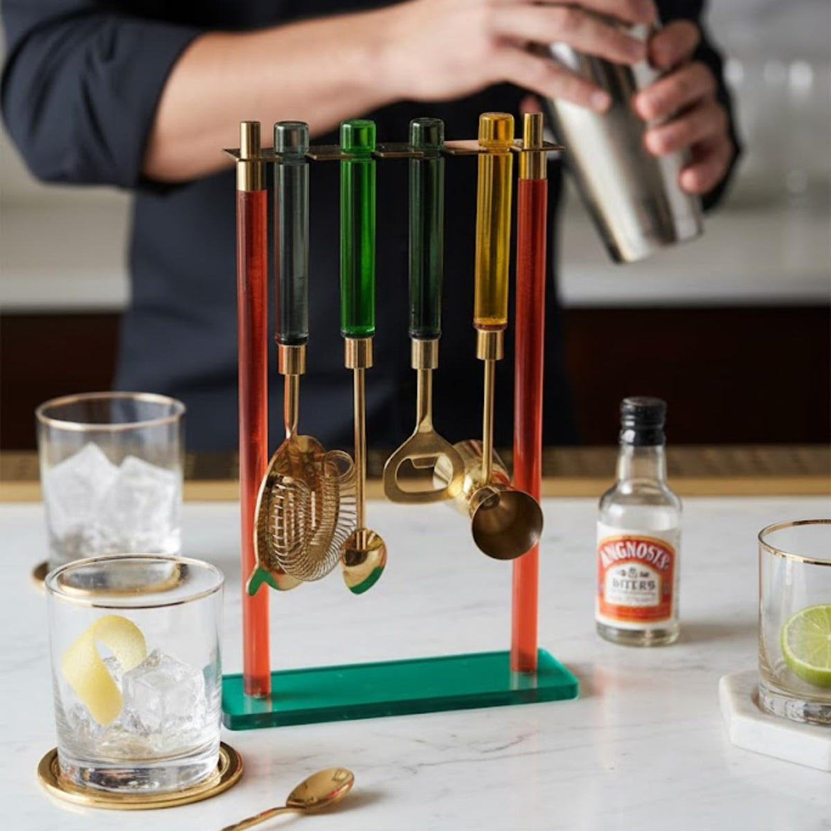 5 – PC Gold Bartender Kit with Stand & Color Handles