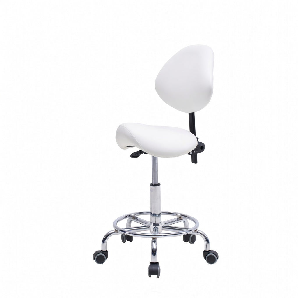 Saddle Stool Chair with Backrest – White