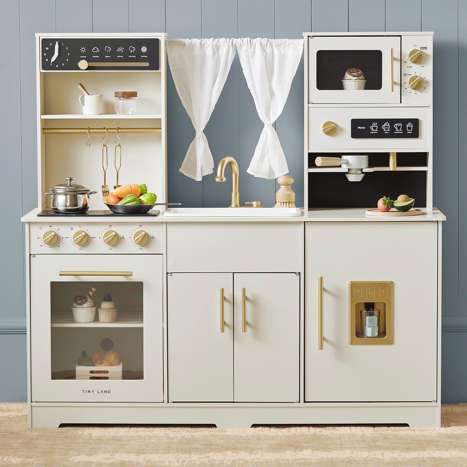 Tiny Land® Play Kitchen with Running Water – Iconic Aqua Kitchen in Cream