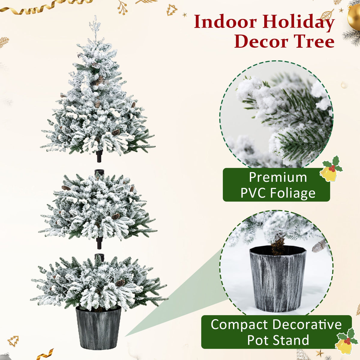 3 – Piece Flocked Pre – Lit Christmas Tree Set