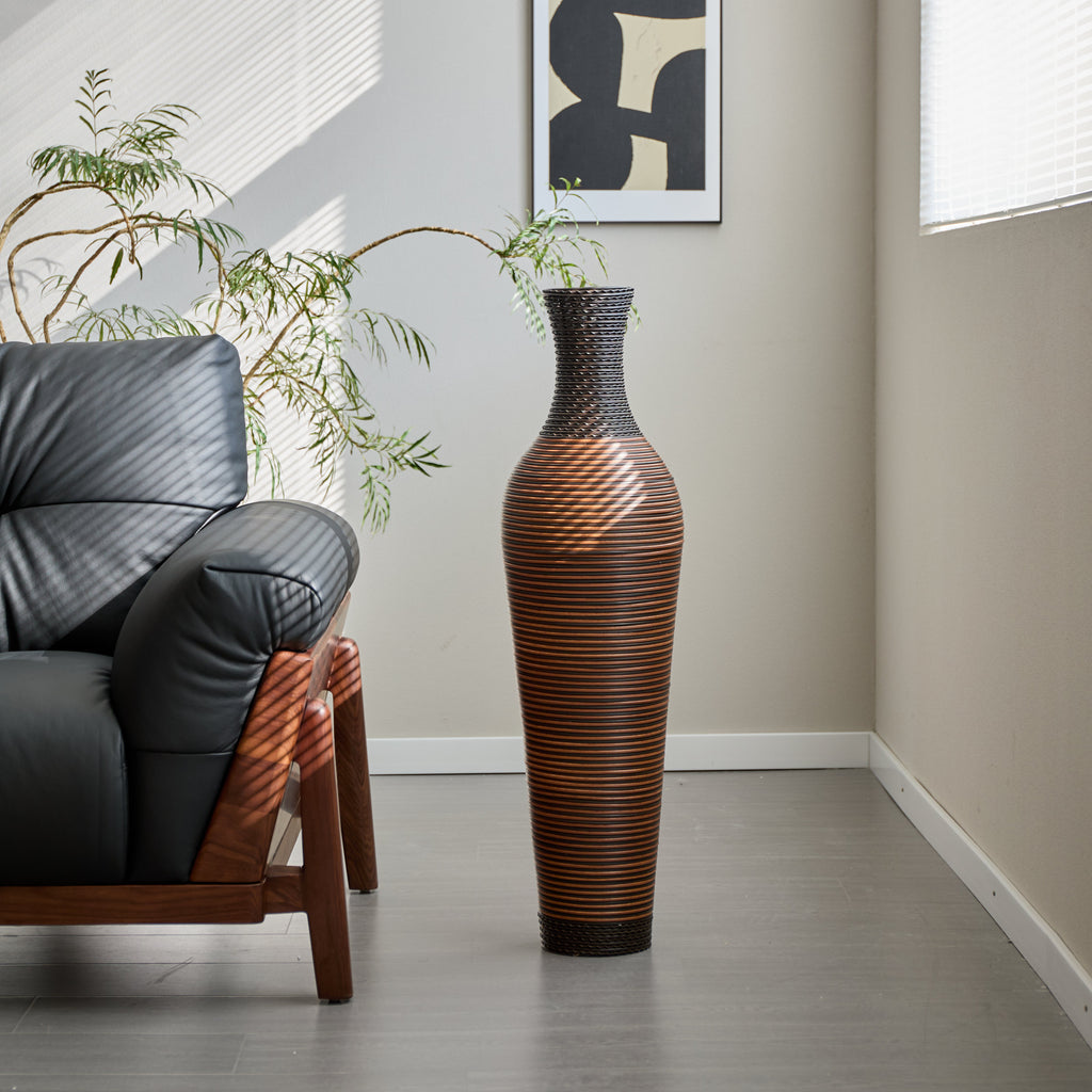 Hand – Woven PVC Rattan Floor Vase, 39 Inch Tall