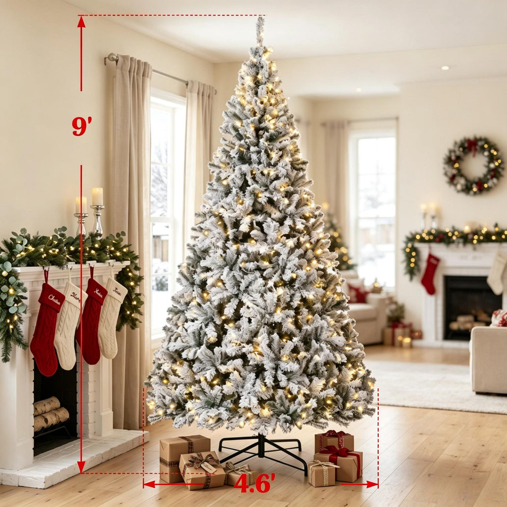9 ft Pre – Lit Flocked Fraser Fir Artificial Christmas Tree