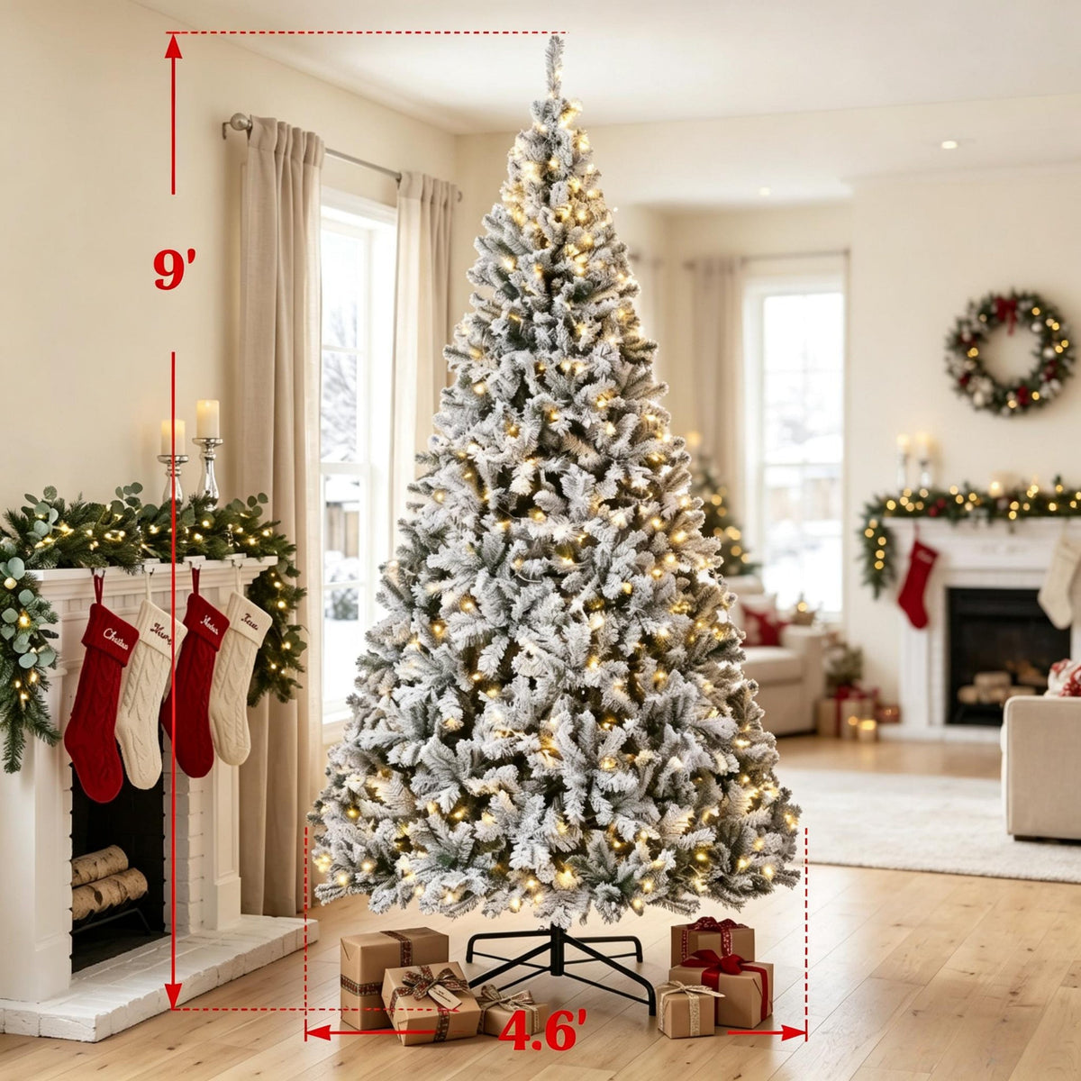 9 ft Pre – Lit Flocked Fraser Fir Artificial Christmas Tree