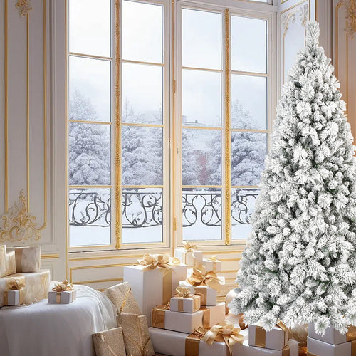 8FT Flocked Christmas Tree with 600 Warm White Lights