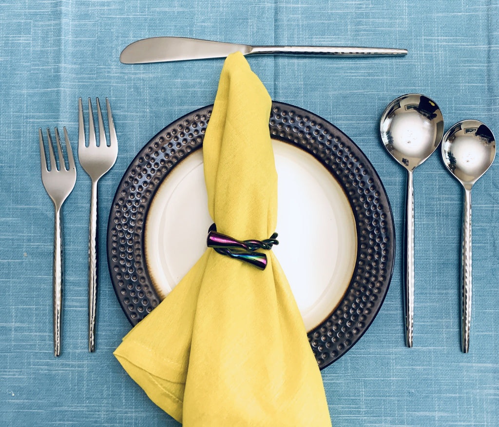 Vibhsa Hammered Silver Flatware Stainless Steel Set of 20