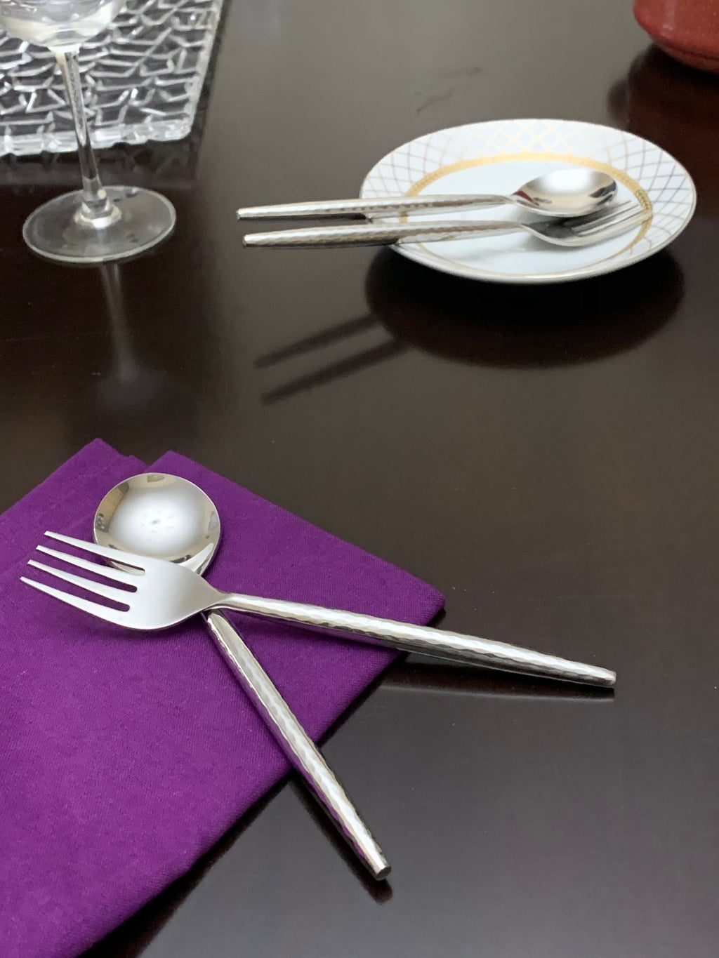 Vibhsa Hammered Silver Flatware Stainless Steel Set of 20
