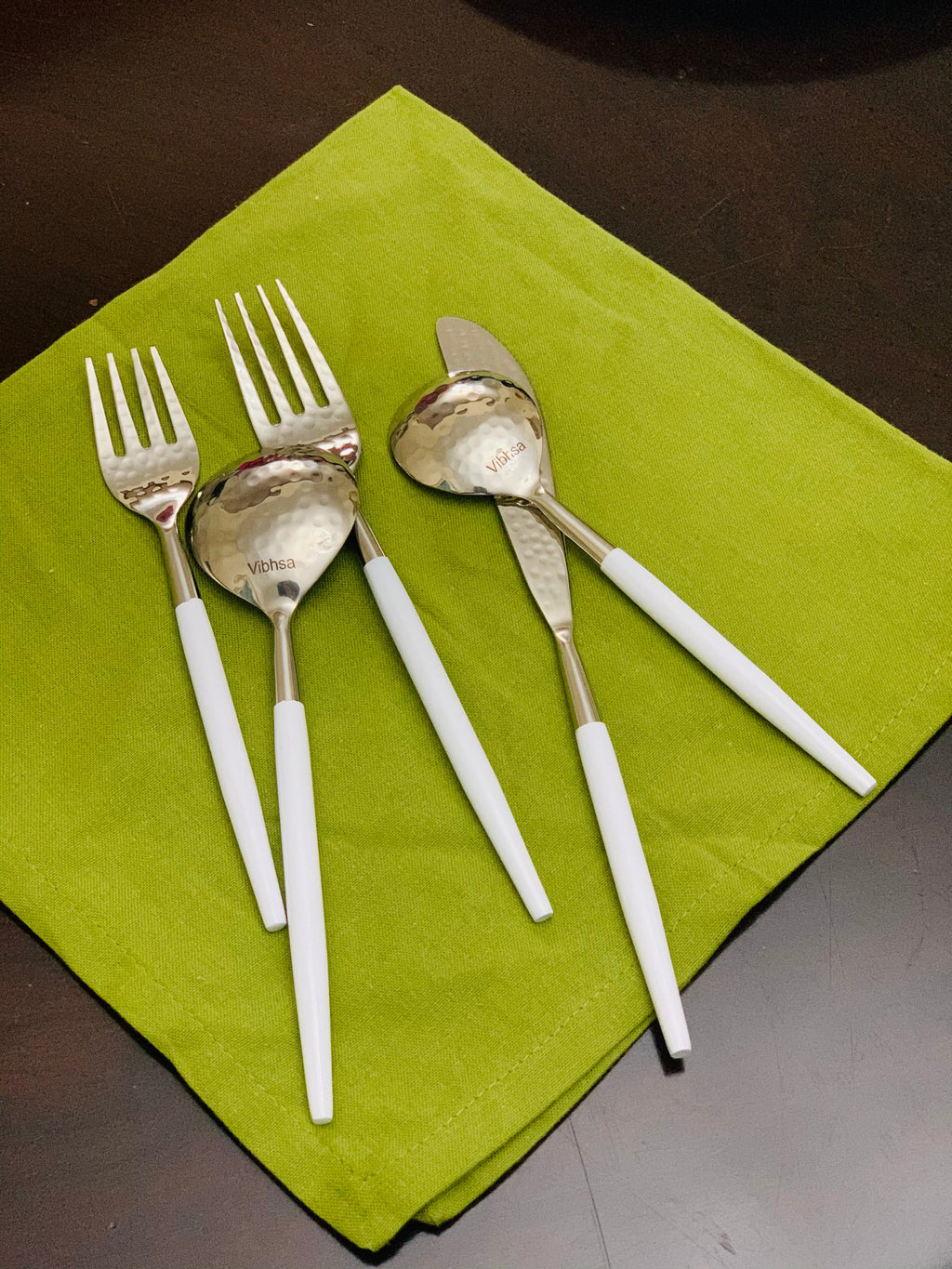 Vibhsa White & Silver Flatware Stainless Steel Set of 20