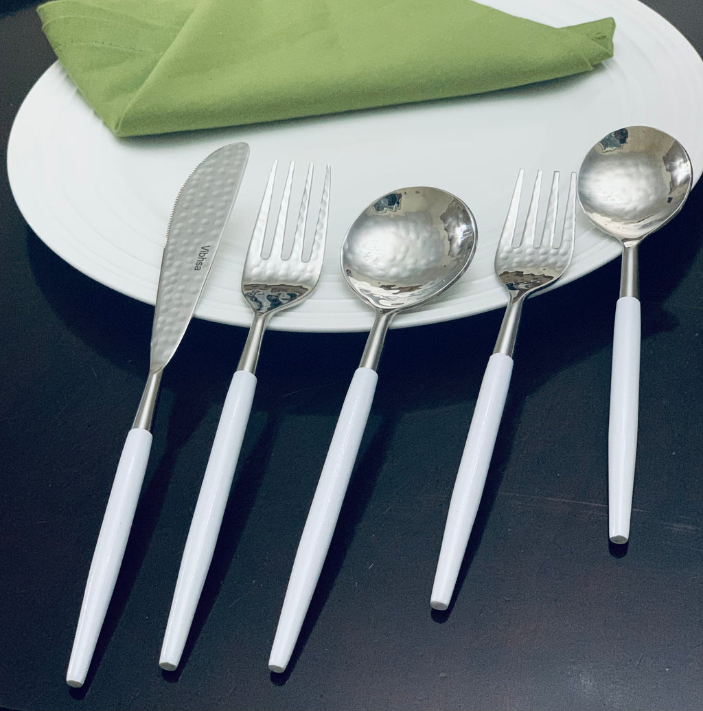 Vibhsa White & Silver Flatware Stainless Steel Set of 20