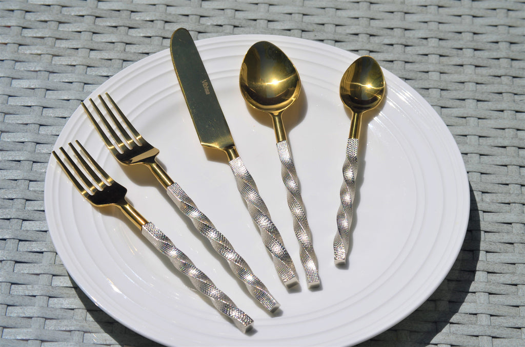 Vibhsa Gold Stainless Steel Flatware Set of 20 PC