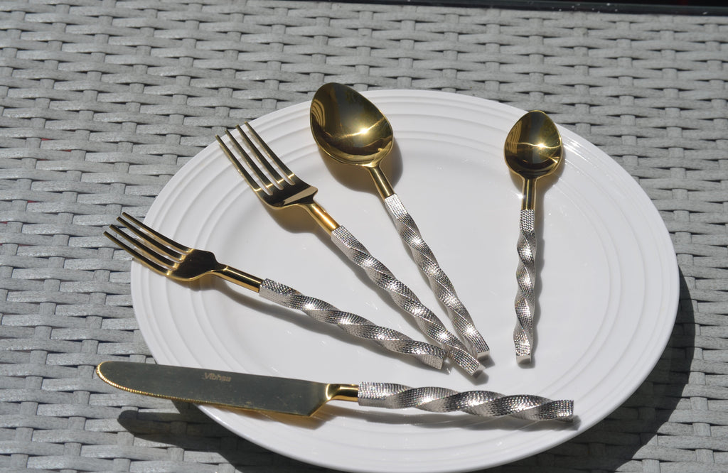 Gold Stainless Steel Flatware Set of 5 PC (Twisted)