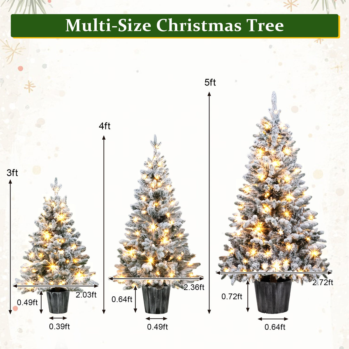 3 – Piece Flocked Pre – Lit Christmas Tree Set
