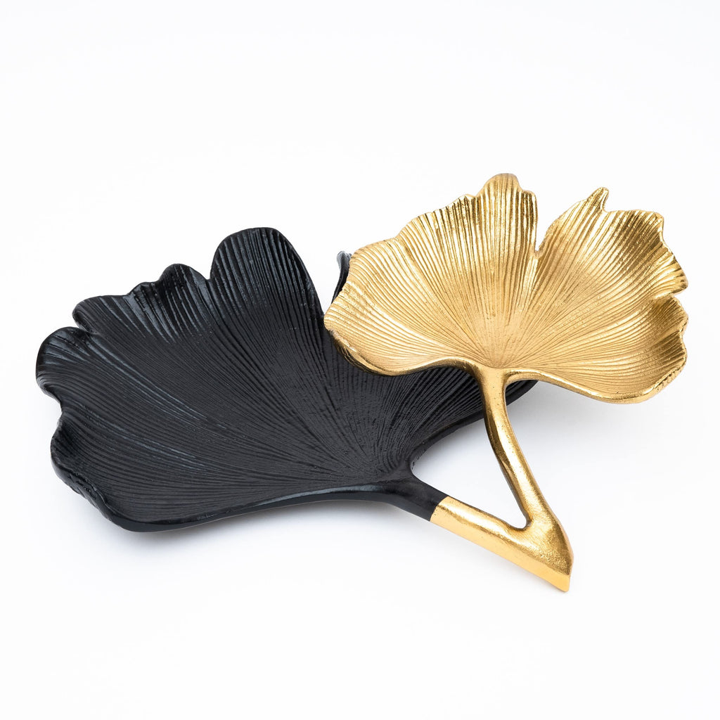 Black & Gold Ginkgo Leaf Tray, 2 – Tier Centerpiece