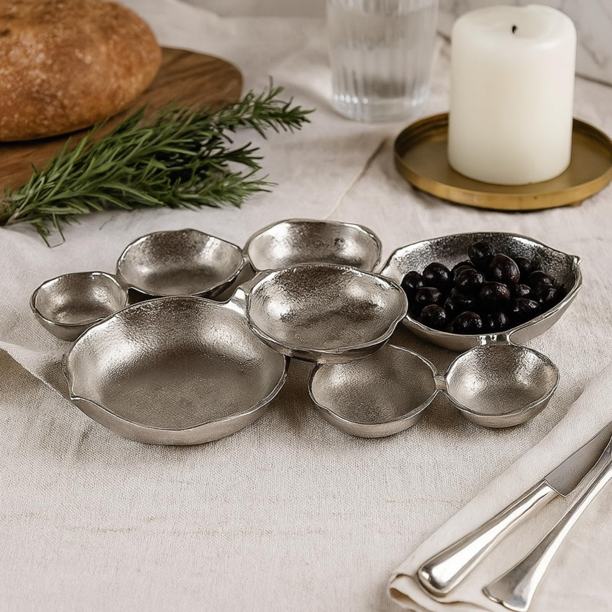 Cluster Decorative Bowls, Bright Silver Brass – Decoration, Snack Tray Bowl