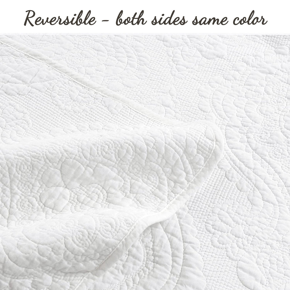 Solid White Chic Brocade Matelassé Medallion Floral Cotton Reversible Quilt Bedding Set