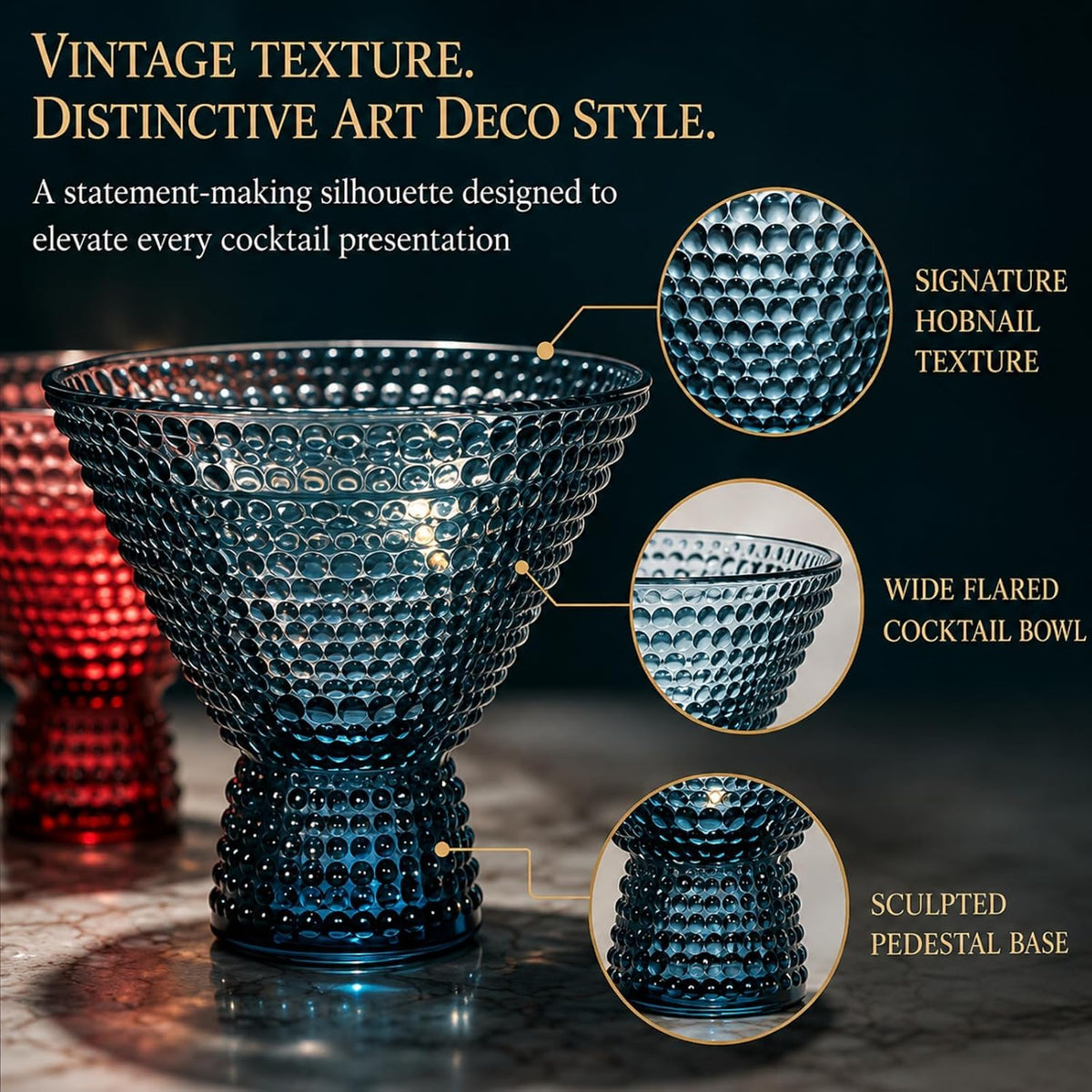 Tonal Hobnail Martini Cocktail Glassware, Set of 6