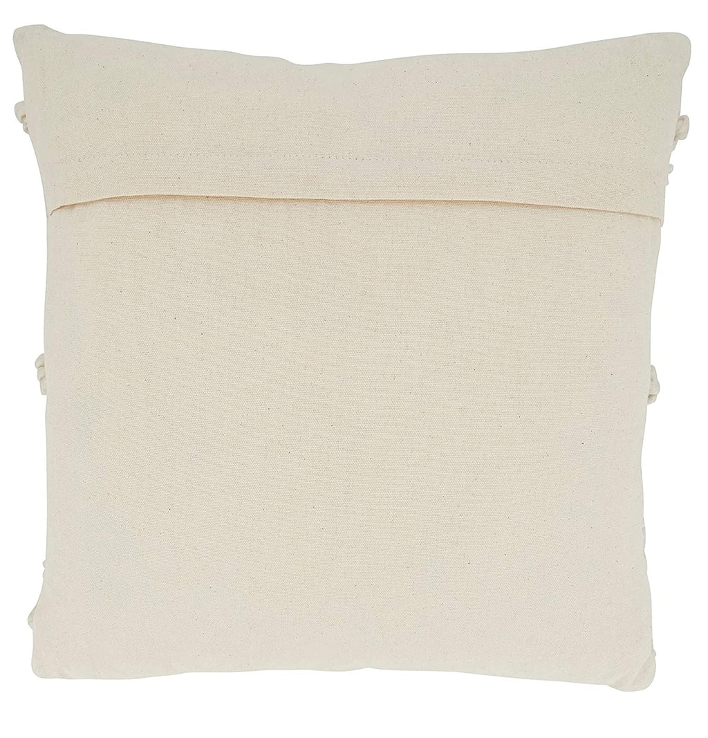 Fennco Styles Pom Pom Diamond Decorative Throw Pillow Cover 18" W x 18" L – Ivory Square Cushion Case for Home, Couch, B