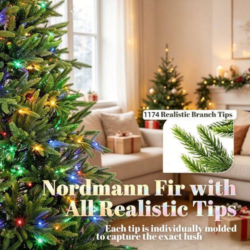 7.5 – Foot Hinged Nordmann Fir Prelit Christmas Tree