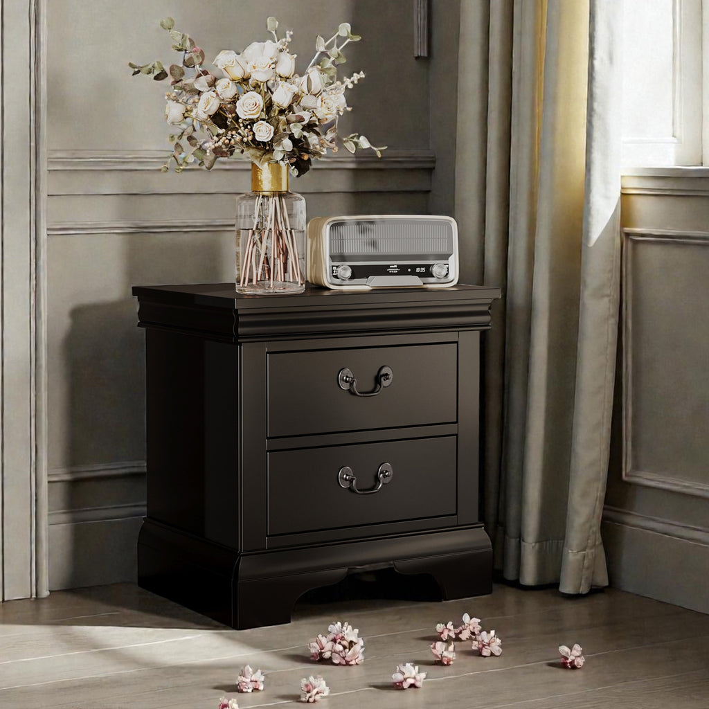 Classic Wooden Nightstand – Black