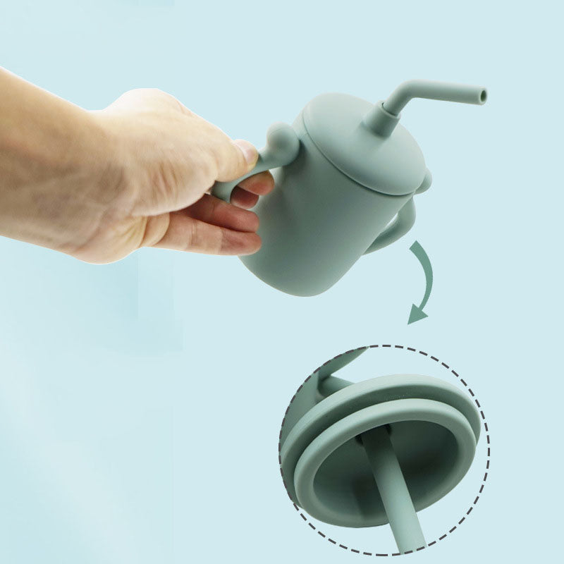 Children's Silicone Water Cup With Straw Silicone Anti – Drop Water Cup Leak – Proof Binaural Training Learning Drinking