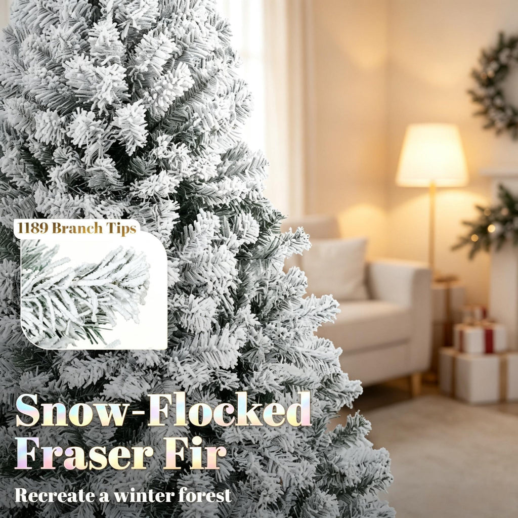 7.5 ft Pre – Lit Flocked Fraser Fir Artificial Christmas Tree
