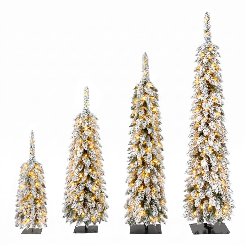4 Pack Pre – Flocked Christmas Trees