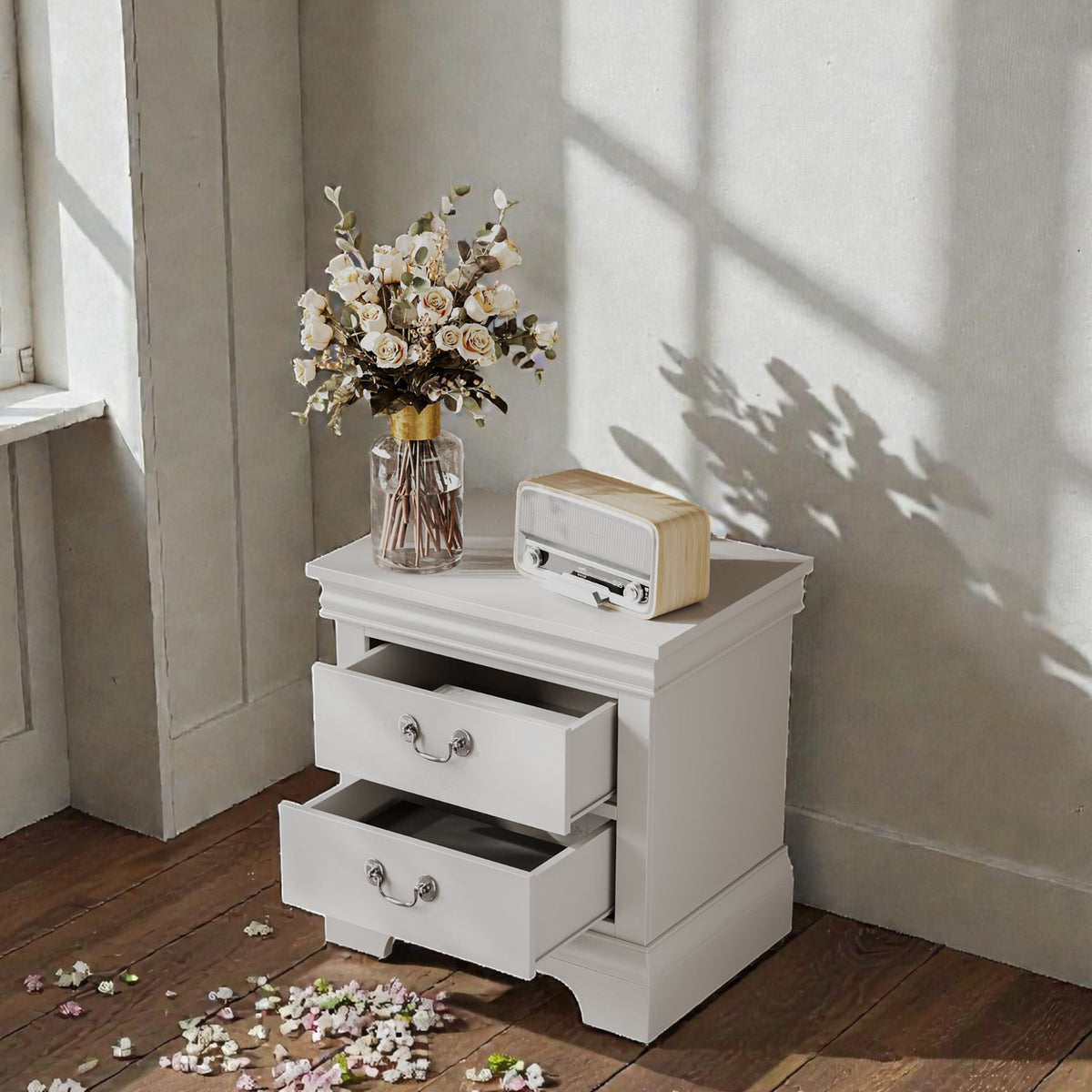 Classic Wooden Nightstand – White