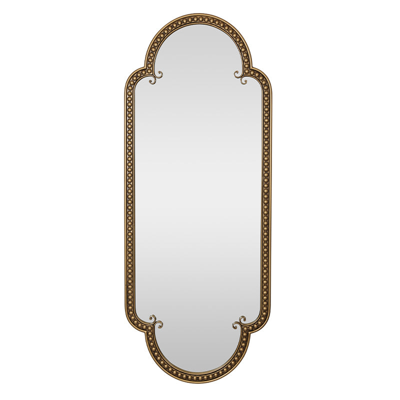 Scalloped Oval Wall Mirror, Vintage Gold Oblong Mirrors with Beaded