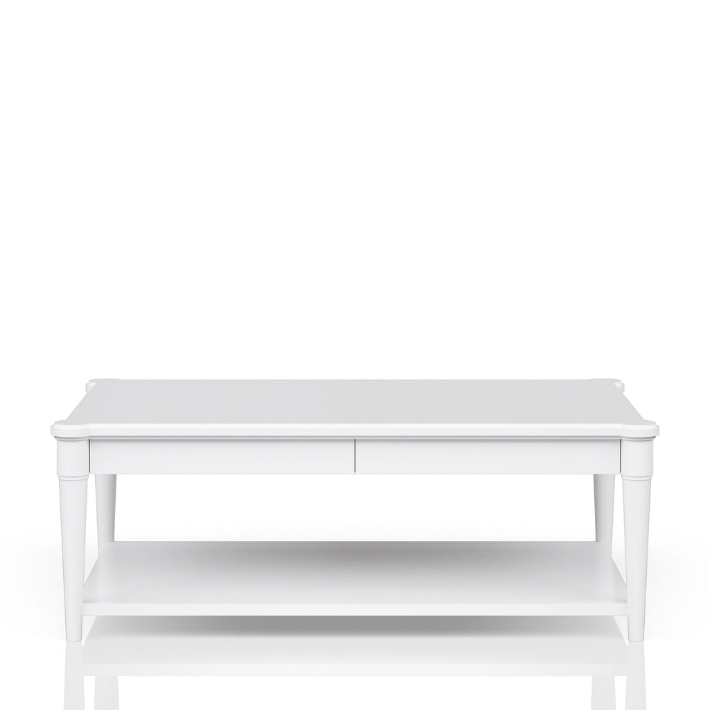 White Finished Cocktail Table With Two Storage Drawers and Casters