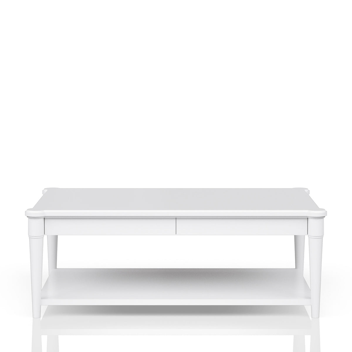 White Finished Cocktail Table With Two Storage Drawers and Casters