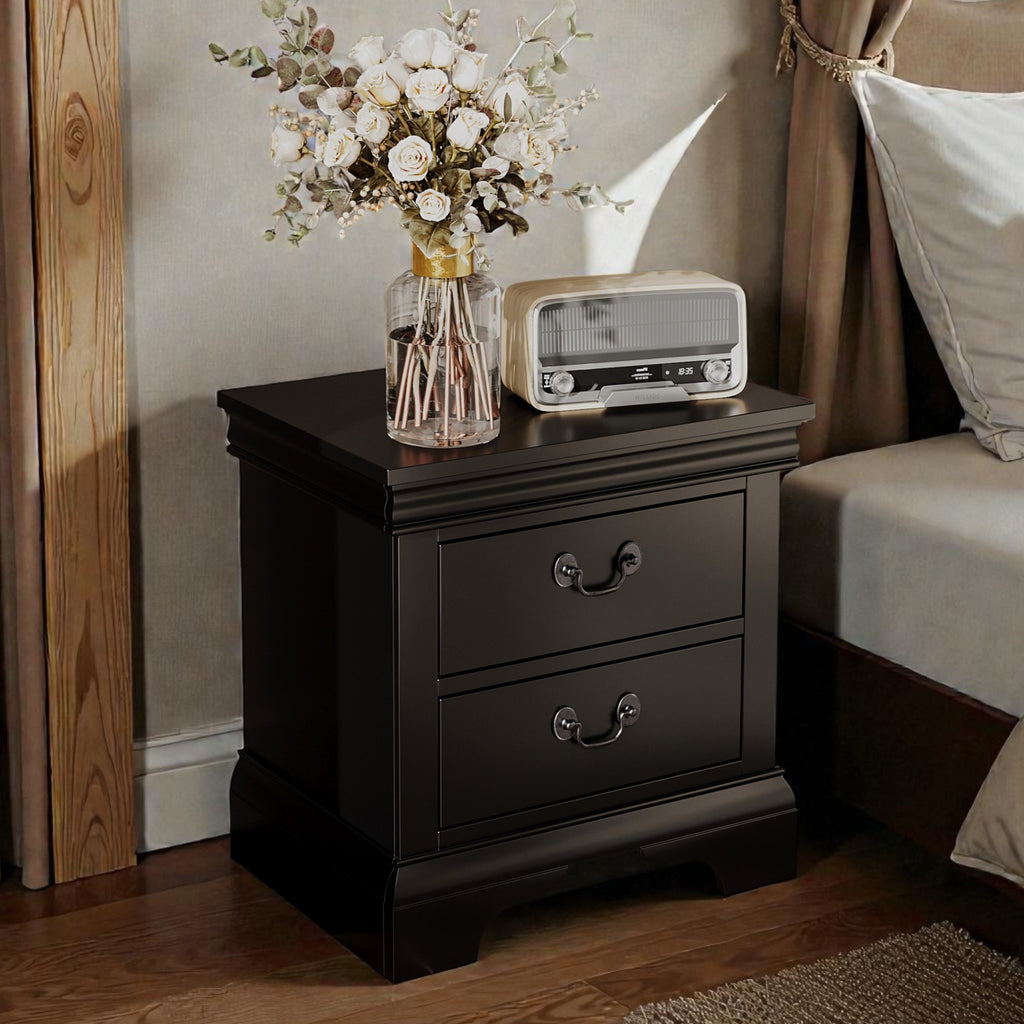 Classic Wooden Nightstand – Black