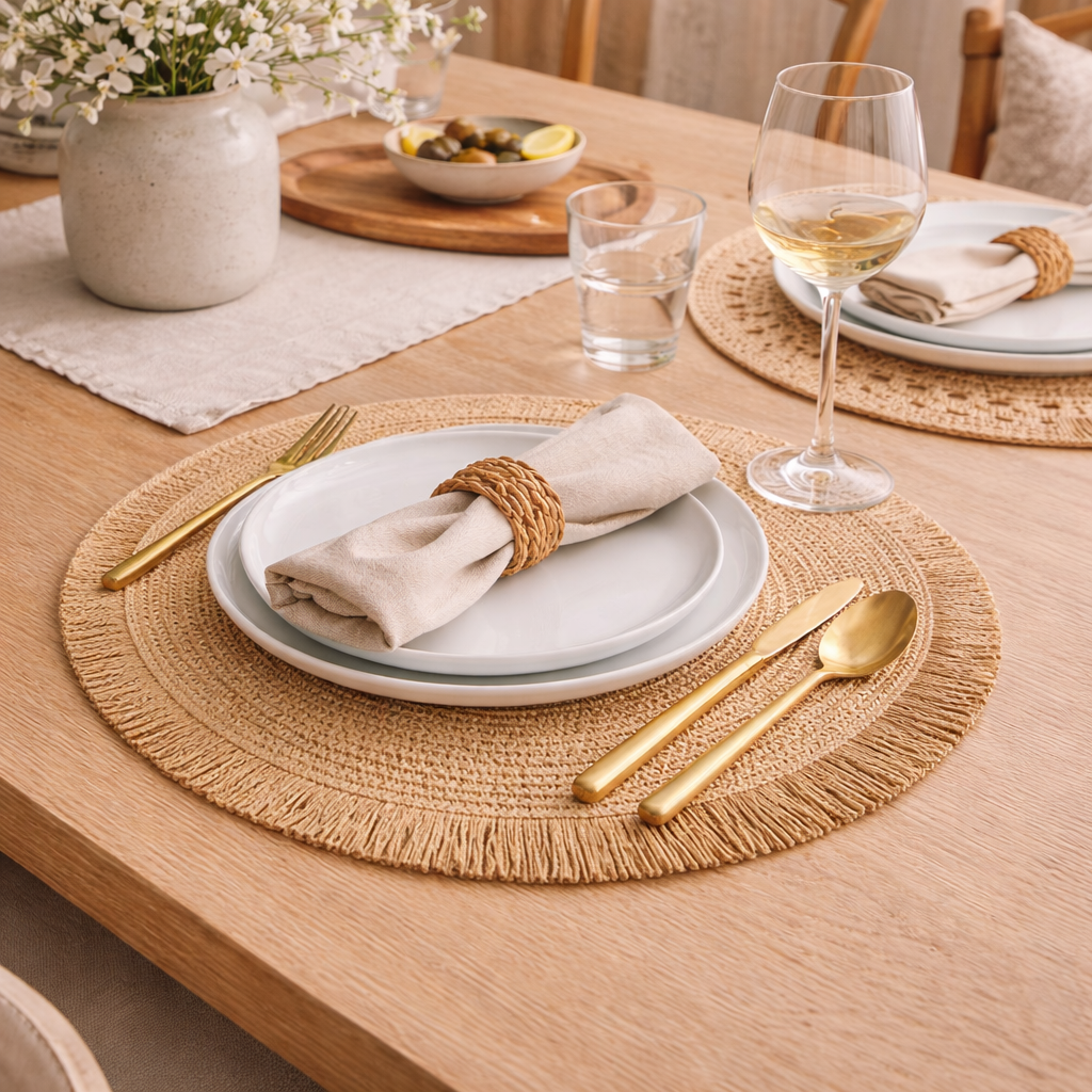 Santorini Straw Fringe Placemats – 15"