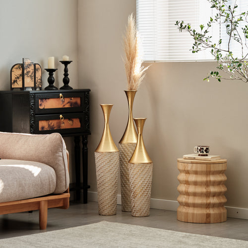 3 – Piece Handcrafted Metal Floor Vase Set