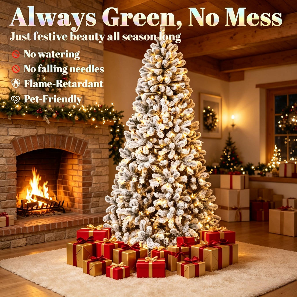 6 ft Pre – Lit Snow – Flocked Northern Pine Artificial Christmas Tree