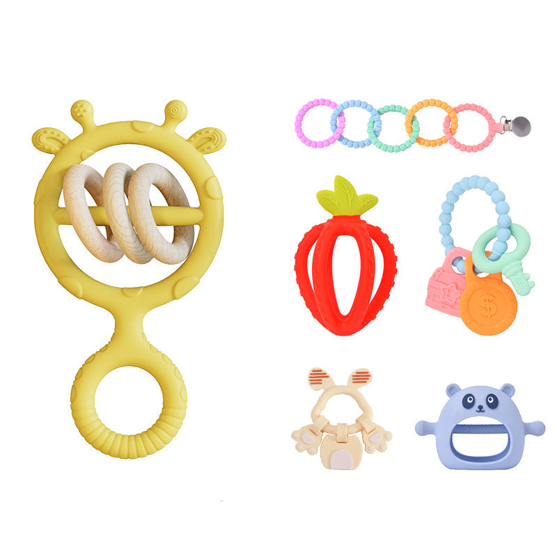 Baby Gloves Teething Rubber Silicone Baby Anti – Eating Hands Soothing Rattles Hand Ring Teething Stick Bite Toy