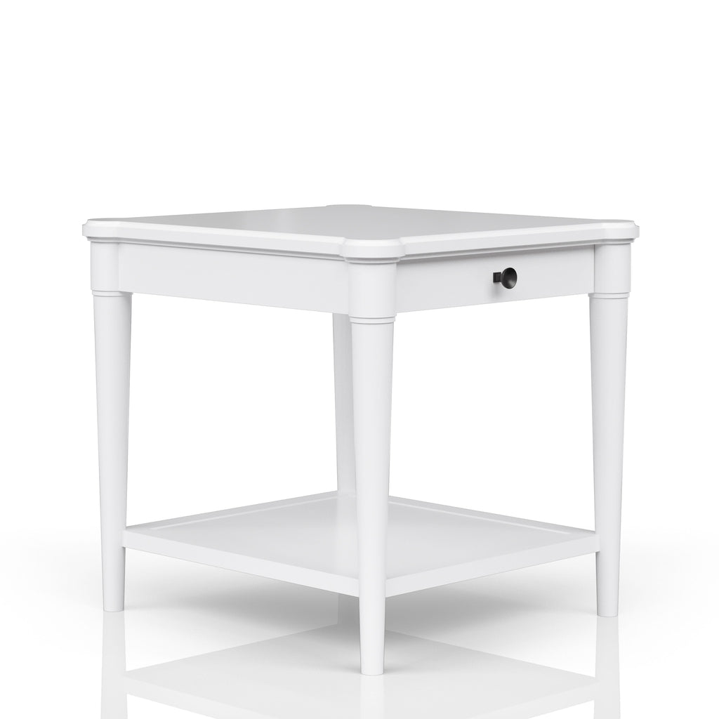 White Finished End Table With Storage Drawer