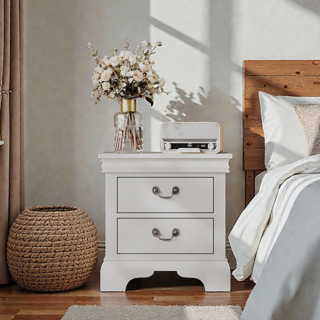 Classic Wooden Nightstand – White