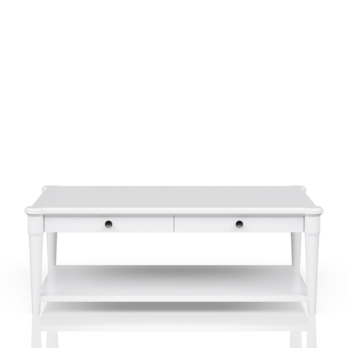 White Finished Cocktail Table With Two Storage Drawers and Casters