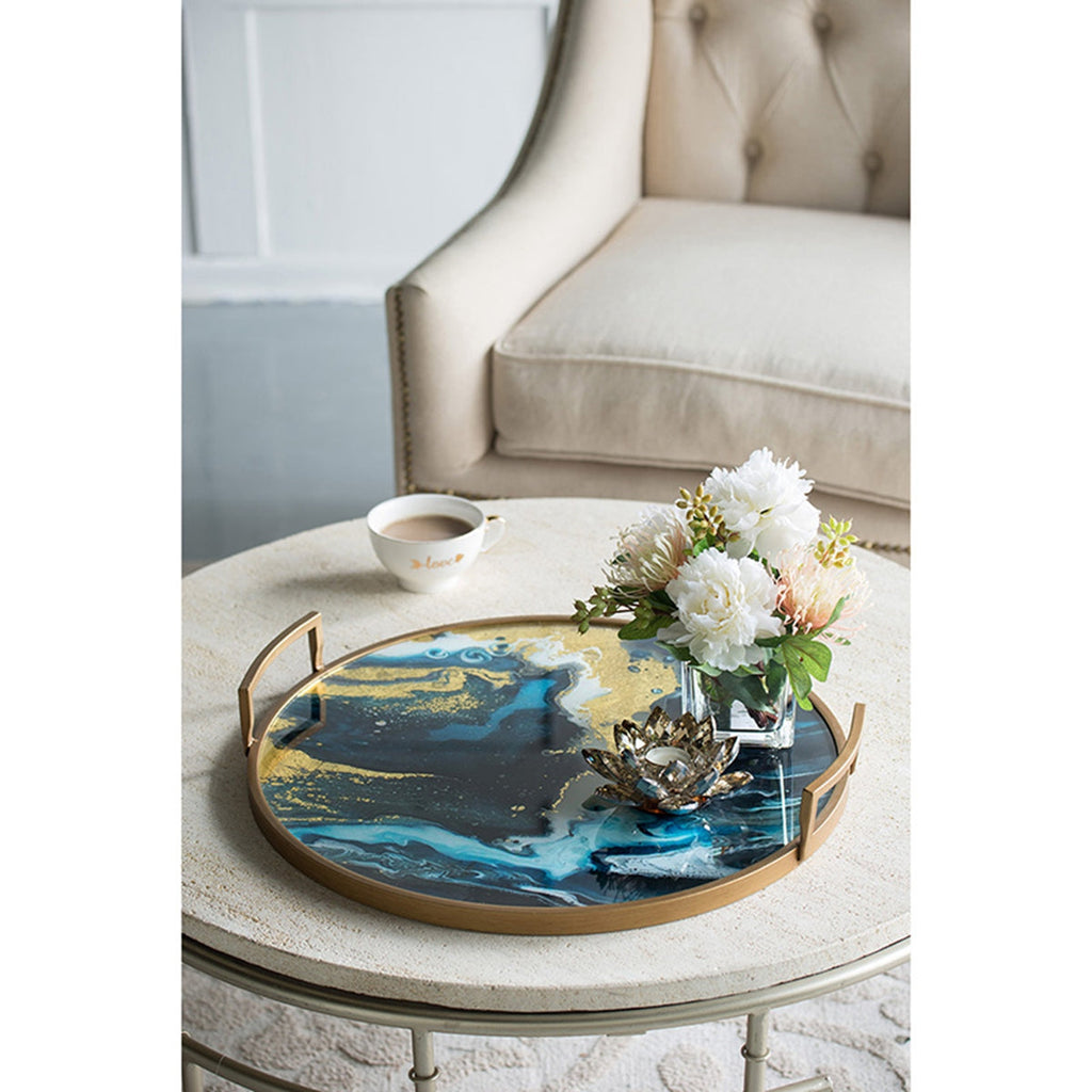 20.9 x 20.1 x 3.1" Round Accent Mirrored Tray