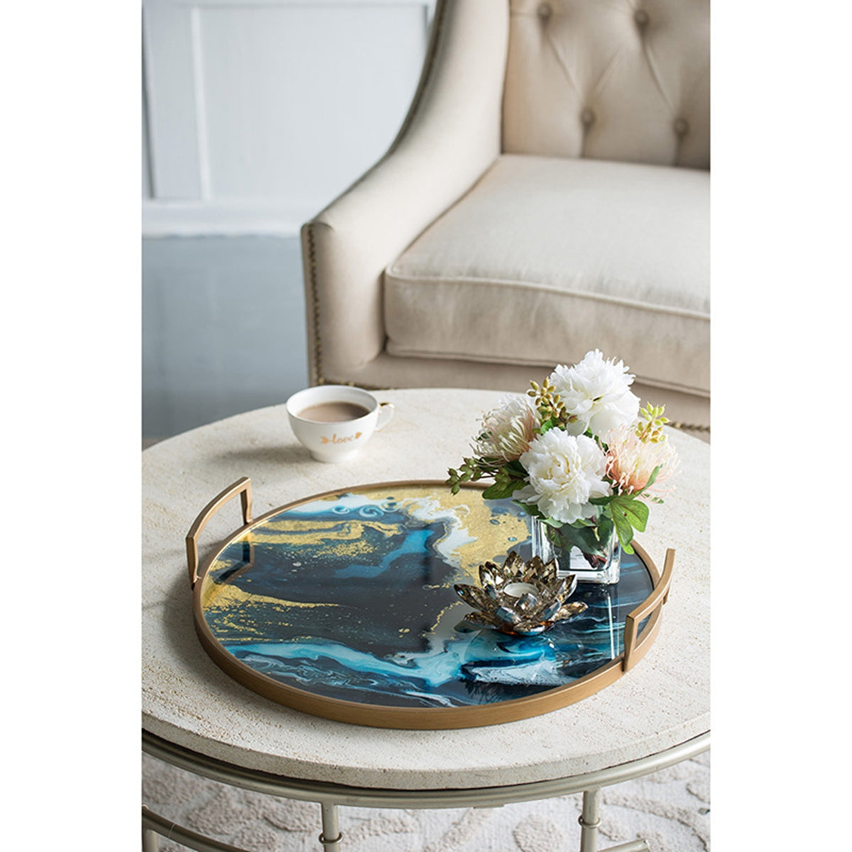 20.9 x 20.1 x 3.1" Round Accent Mirrored Tray