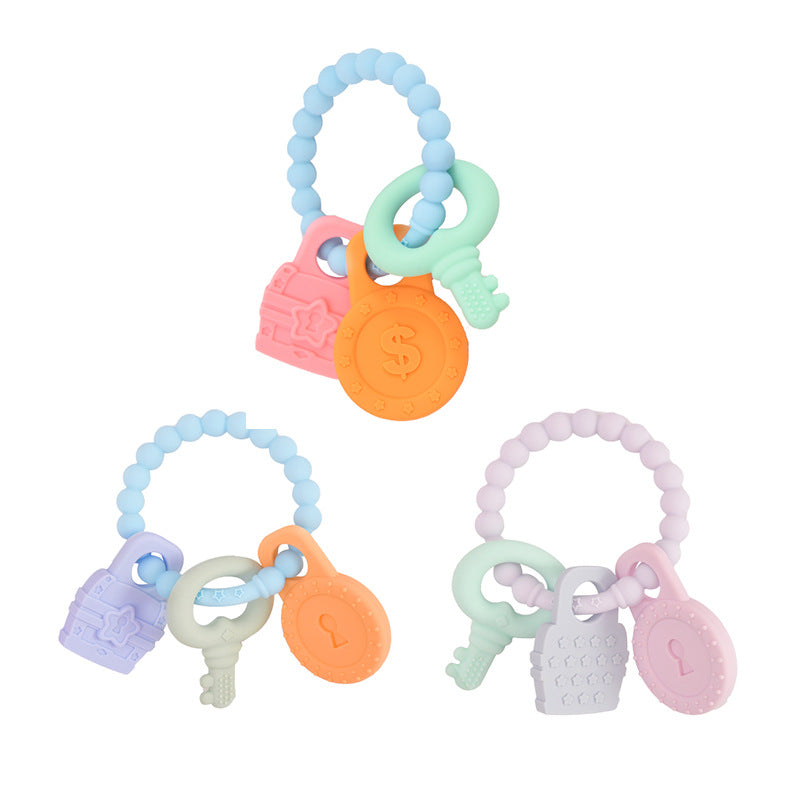Baby Gloves Teething Rubber Silicone Baby Anti – Eating Hands Soothing Rattles Hand Ring Teething Stick Bite Toy