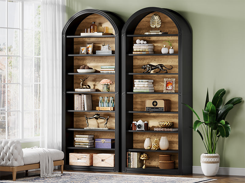 79.53" Tall 8 – Tier Black Arched Open Bookshelf